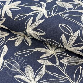 Baumwollstoff JEANS Embroidery Flowers white