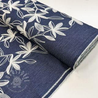 Baumwollstoff JEANS Embroidery Flowers white