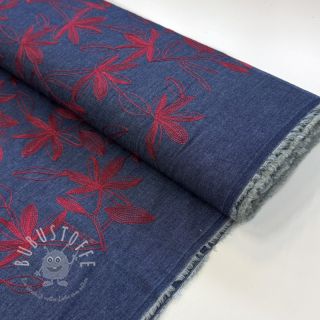 Baumwollstoff JEANS Embroidery Flowers burgundy