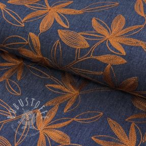 Baumwollstoff JEANS Embroidery Flowers camel