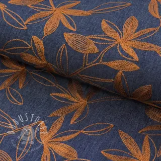 Baumwollstoff JEANS Embroidery Flowers camel