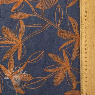 Baumwollstoff JEANS Embroidery Flowers camel
