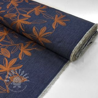 Baumwollstoff JEANS Embroidery Flowers camel