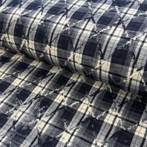 Baumwollstoff YARN DYED BRUSHED Check EMBROIDERY navy