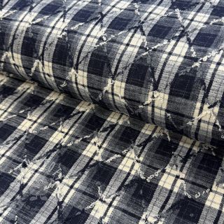 Baumwollstoff YARN DYED BRUSHED Check EMBROIDERY navy