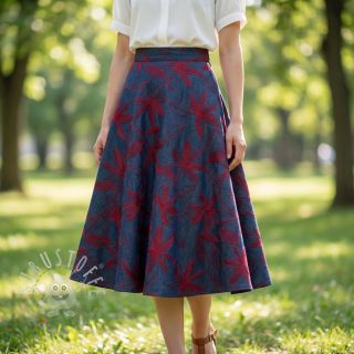 Baumwollstoff JEANS Embroidery Flowers burgundy