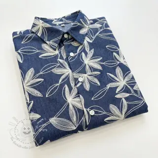 Baumwollstoff JEANS Embroidery Flowers white
