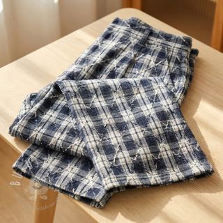 Baumwollstoff YARN DYED BRUSHED Check EMBROIDERY navy