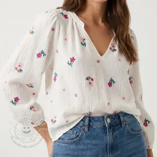 Double gauze/musselin EMBROIDERY Flowers MIA camel