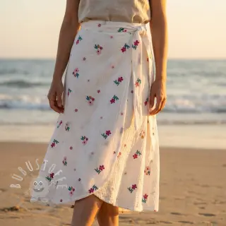 Double gauze/musselin EMBROIDERY Flowers MIA camel