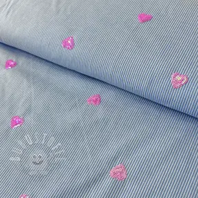 Baumwollstoff Stripes Sequins Hearts blue