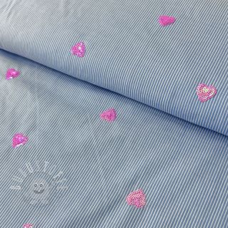 Baumwollstoff Stripes Sequins Hearts blue