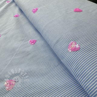 Baumwollstoff Stripes Sequins Hearts blue
