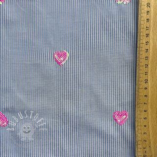 Baumwollstoff Stripes Sequins Hearts blue