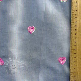 Baumwollstoff Stripes Sequins Hearts blue