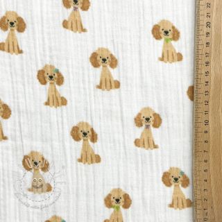 Double gauze/musselin Dogs white digital print