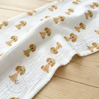 Double gauze/musselin Dogs white digital print