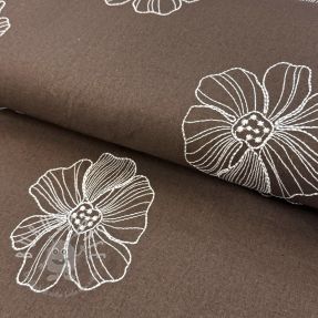 Viskosestoff leinen EMBROIDERY Flower Maya brown