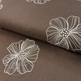 Viskosestoff leinen EMBROIDERY Flower Maya brown