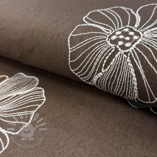 Viskosestoff leinen EMBROIDERY Flower Maya brown