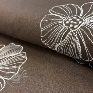 Viskosestoff leinen EMBROIDERY Flower Maya brown