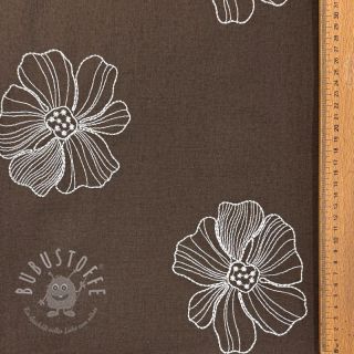 Viskosestoff leinen EMBROIDERY Flower Maya brown