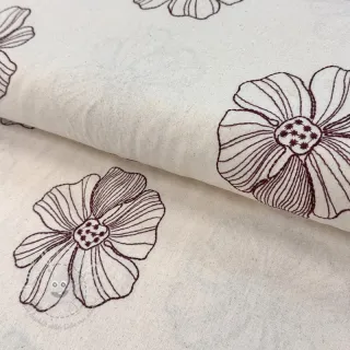 Viskosestoff leinen EMBROIDERY Flower Maya natural