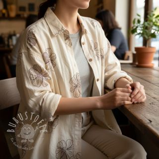 Viskosestoff leinen EMBROIDERY Flower Maya natural