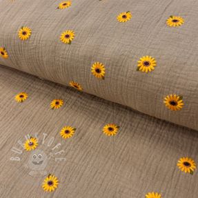 Double gauze/musselin EMBROIDERY Sunflowers beige
