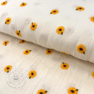 Double gauze/musselin EMBROIDERY Sunflowers natural