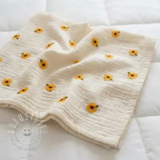 Double gauze/musselin EMBROIDERY Sunflowers natural