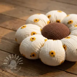 Double gauze/musselin EMBROIDERY Sunflowers natural