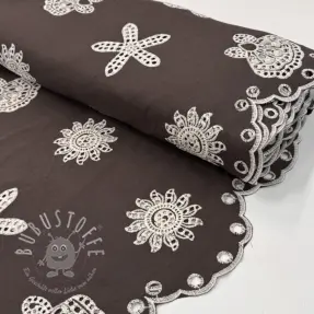 Baumwollstoff EMBROIDERY Sea ornaments brown