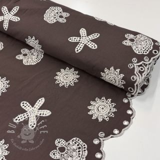 Baumwollstoff EMBROIDERY Sea ornaments brown