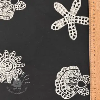 Baumwollstoff EMBROIDERY Sea ornaments black