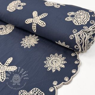 Baumwollstoff EMBROIDERY Sea ornaments navy