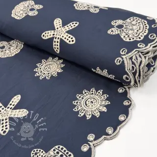 Baumwollstoff EMBROIDERY Sea ornaments navy