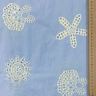 Baumwollstoff EMBROIDERY Sea ornaments light blue
