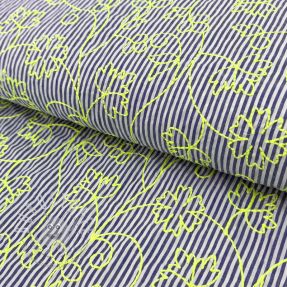 Baumwollstoff EMBROIDERY NEON Stripes green