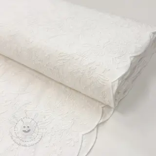 Baumwollstoff VOILE EMBROIDERY Flowers TWO-SIDED SCALLOP white