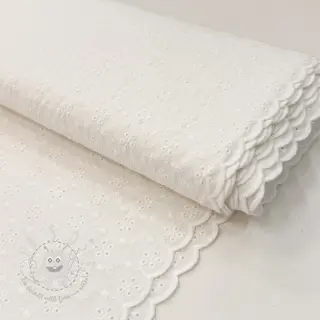 Baumwollstoff EMBROIDERY TWO-SIDE SCALLOP Simi white