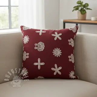 Baumwollstoff EMBROIDERY Sea ornaments bordeaux