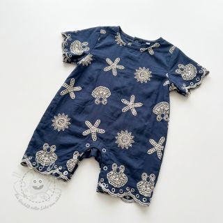 Baumwollstoff EMBROIDERY Sea ornaments navy