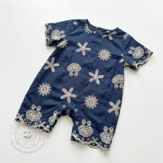 Baumwollstoff EMBROIDERY Sea ornaments navy