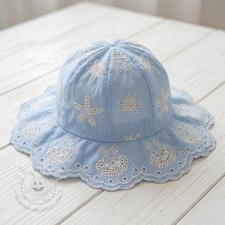 Baumwollstoff EMBROIDERY Sea ornaments light blue