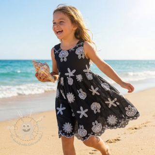 Baumwollstoff EMBROIDERY Sea ornaments black