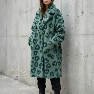 Mantelstoff TEDDY Hearts old green