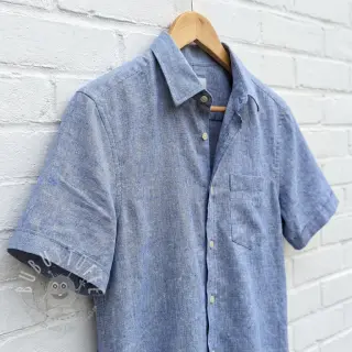 Baumwollstoff mit Leinen LUREX blue