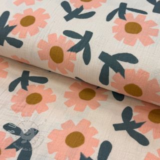 Double gauze/musselin Flowers peach by JENNIFER BOURON ORGANIC