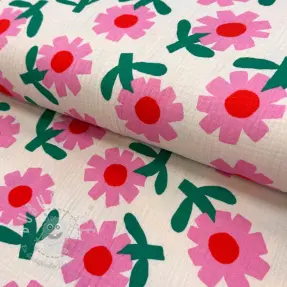 Double gauze/musselin Flowers natural/pink by JENNIFER BOURON ORGANIC